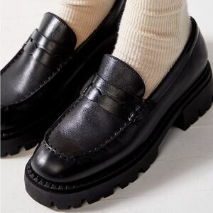 Free People Lyra Lug Sole Black Penny Loafers